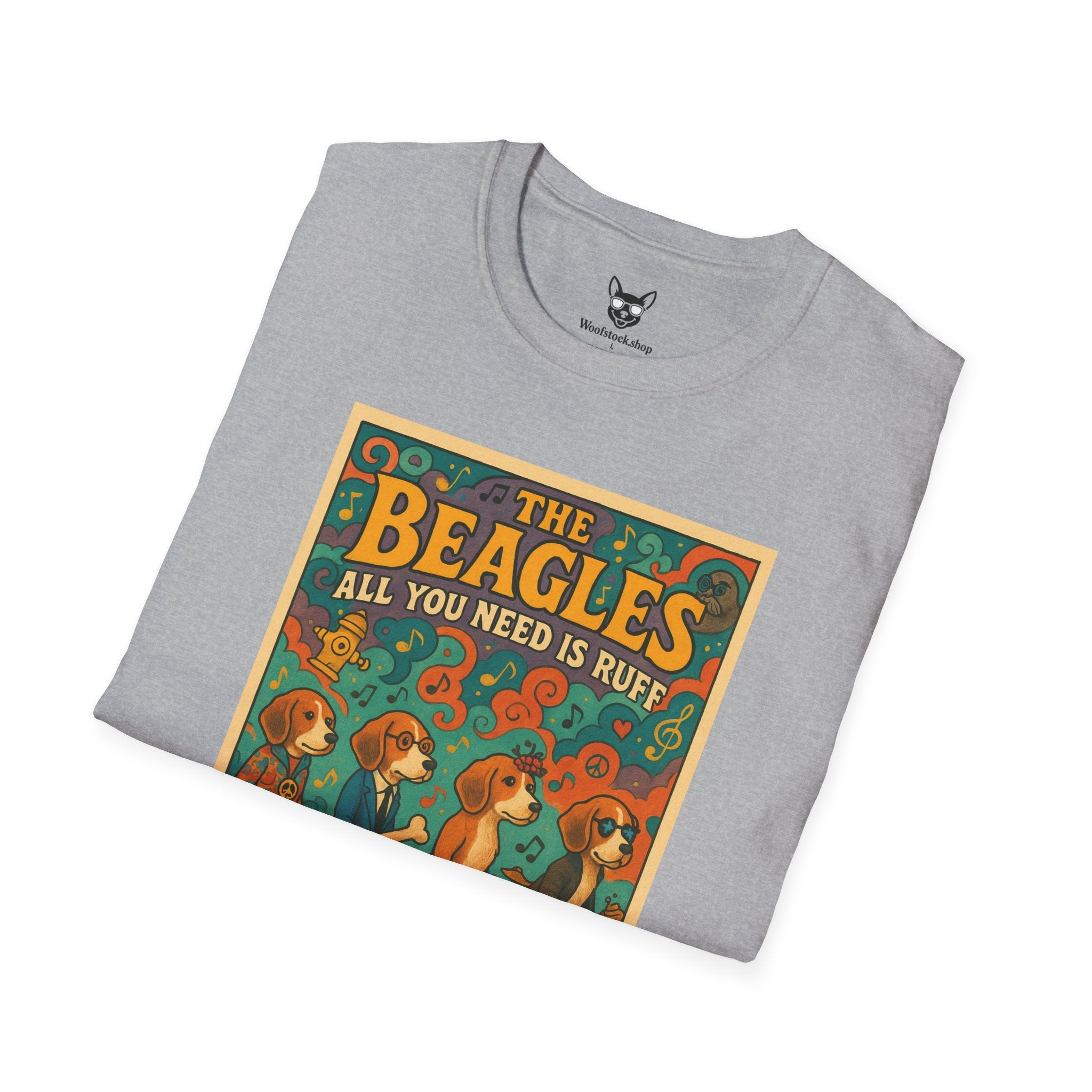 The Beatles Concert Poster Dog Parody Unisex Softstyle T-Shirt -- Funny Dog Concert Tee for Music and Dog Lovers
